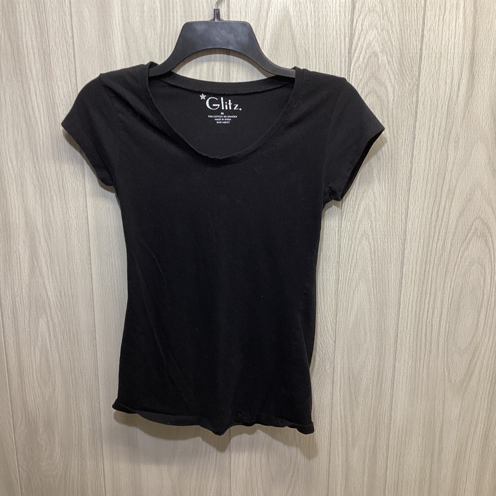 GLITZ Women's‎ (Size M) Round Neck Short Sleeve Black T-Shirt Stretch